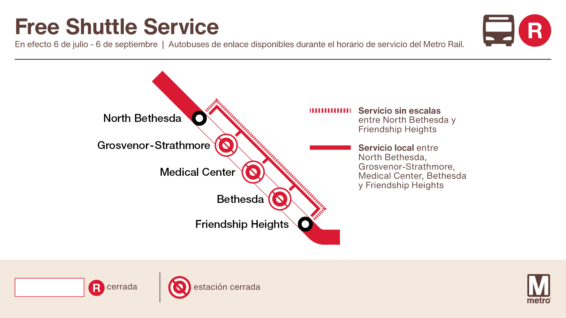 Summer 2026 Red Line Major WMATA CR 800 Summer 2026 Major Shuttle Map 1920x1080 SPA 